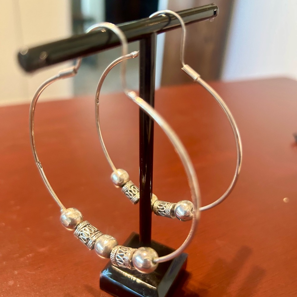 Boho Sterling Bead Hoop Earrings